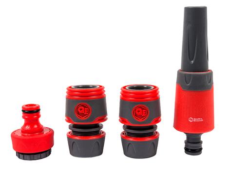 Набор поливочный QUATTRO ELEMENTI 4 предмета. Соединитель 1/2"-2 шт., штуцер 1/2" и 3/4",  (646-195)