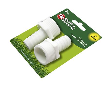 Штуцер для шланга QUATTRO ELEMENTI внеш. резьба  1" - "ёлочка" 19 мм, 2шт, пластик (771-916)